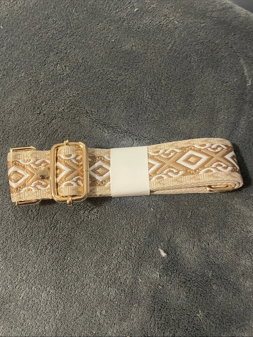 Neutral Beige and White Woven Adjustable Strap with Gold Hardware. NWT